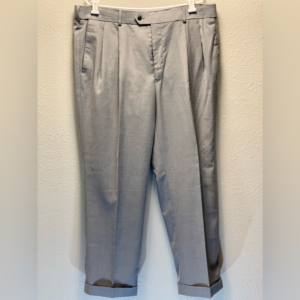 Stafford Travel Sharkskin Stretch Pleated Pants- Classic Fit- 40x30